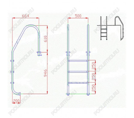 Лестница  3 ступени  (ш.б.) Flexinox STANDARD (87112934)