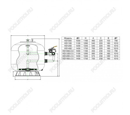 Фильтр KS1400-2.5. шпул. навивки. d.1400мм. 46м³/час. бок. подкл. 2.5